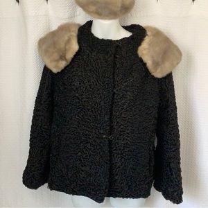 Vintage Curly Lamb Coat with fur collar and Matching Fur hat Newman’s of Utica
